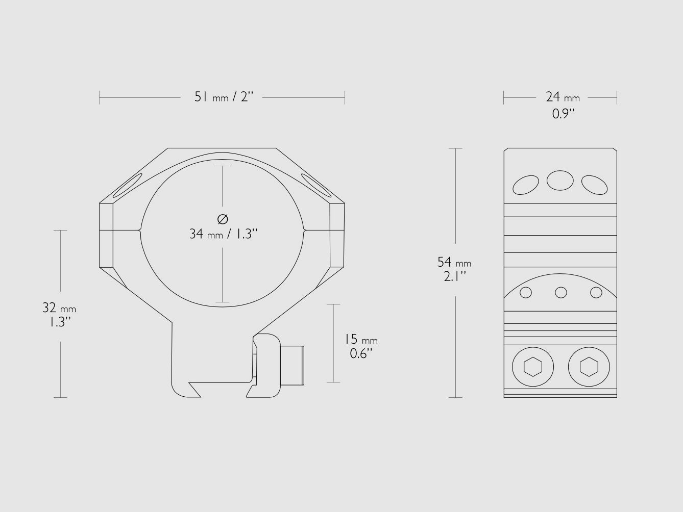 Hawke 24109 tactical ring mounts aluminum 34 mm 9-11mm rail medium height 54mm