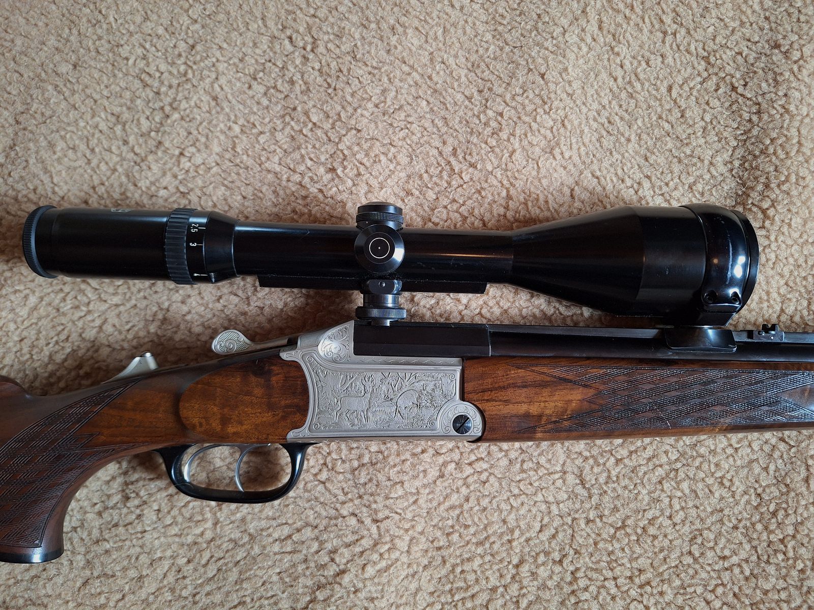 Escopeta combinada de Blaser, modelo BBF 700/88, calibre 12/70 cañón de escopeta, .30-06 cañón de rifle, visor Schmidt & Bender 2,5 - 10x