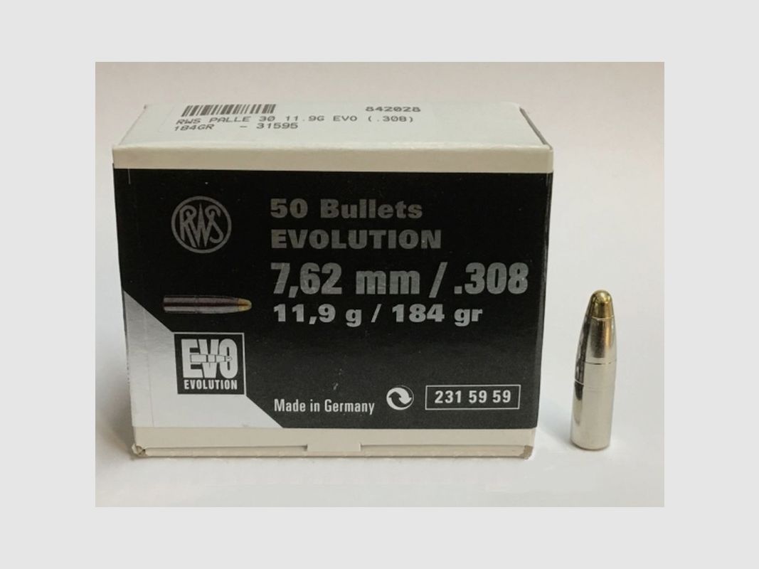 RWS GESCHOSSE 7,62 EVO C30 GR 184, Bild 1 von 2