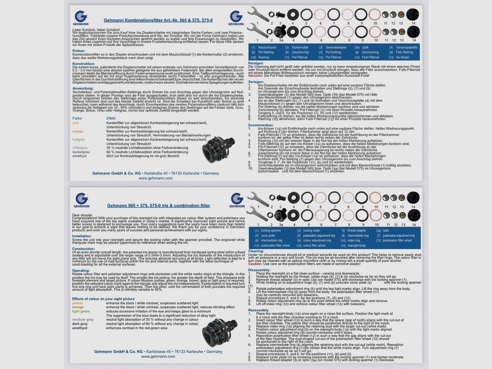 Gehmann 565 Kombinationsfilter mit Iris-Diopterscheibe