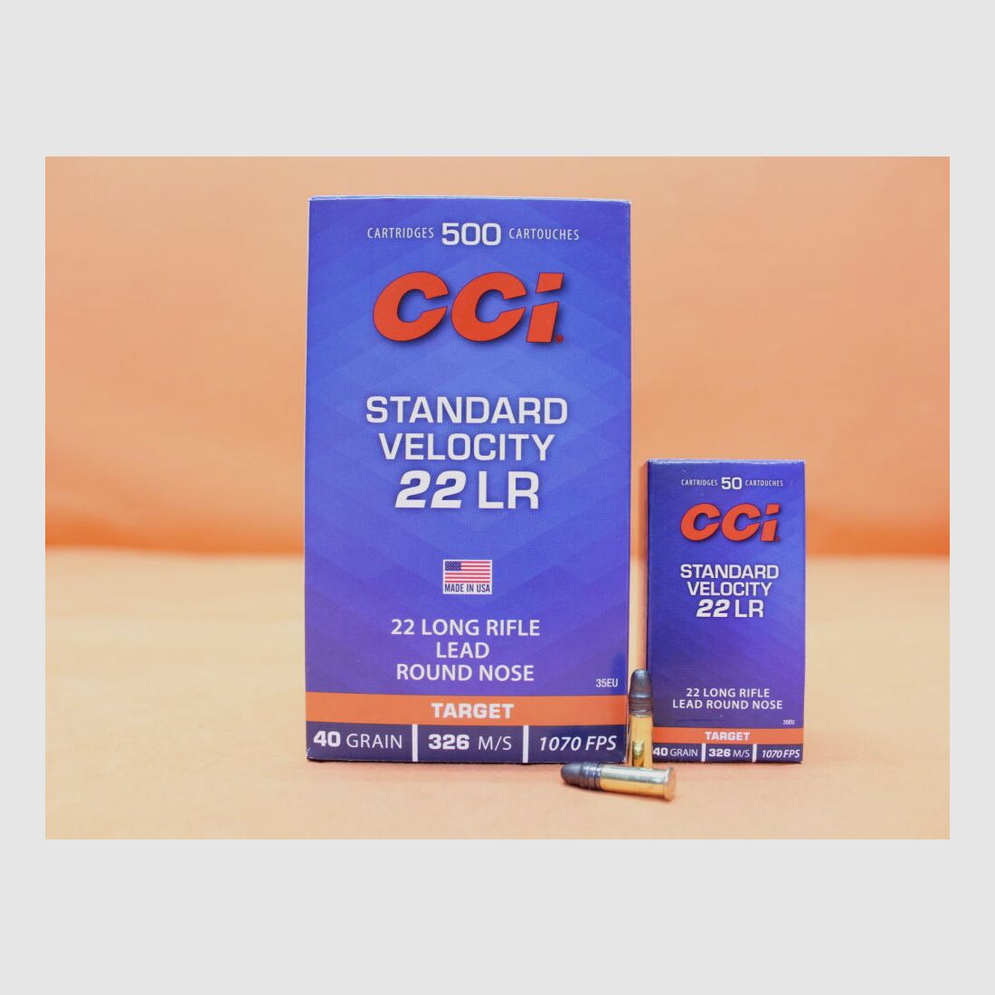 CCI. Patrone .22lr CCI 40grs LRN (35EU) VE 500 Patronen (SV: 1070fps) Target/ 2,6g Blei-Rundkopf