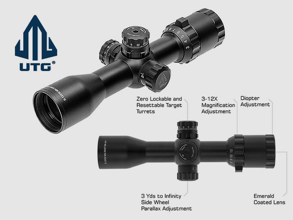 Zielfernrohr UTG Bug Buster 3-12x32 AO, 1 Zoll, Mil-Dot Absehen unbeleuchtet, 11 mm Montage