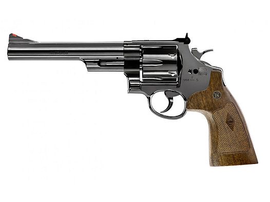 CO2 Softair Revolver Smith & Wesson M29 6.5 Zoll hochglanzbrĂĽniert braune Griffschalen Kaliber 6 mm BB (P18)