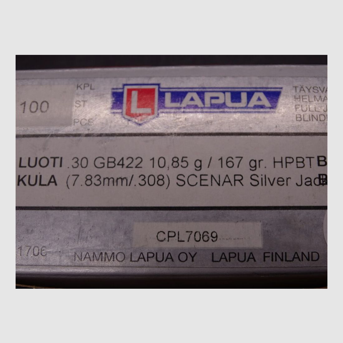 Lapua Geschosse Cal. 30 167gr HPBT Scenar Silver Jacket 70 Stück HPBT Geschosse