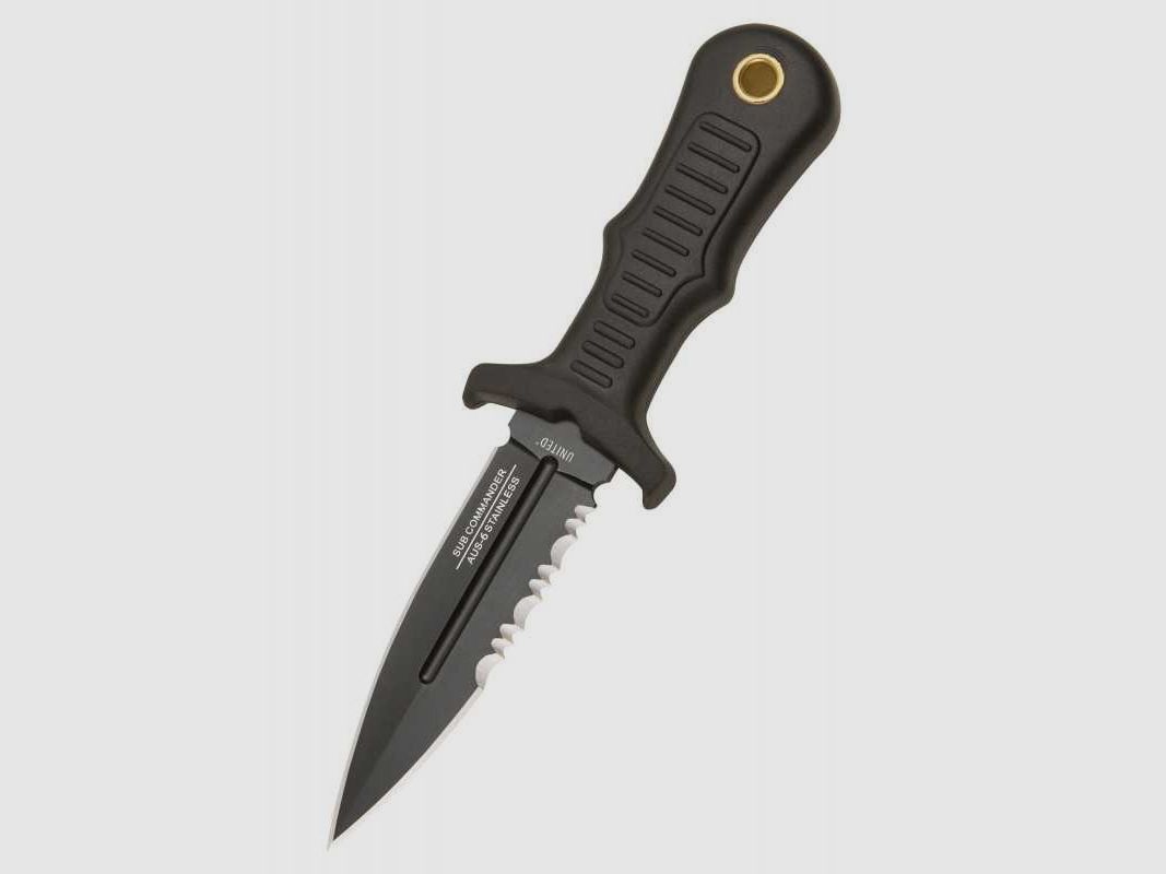 United Cutlery Combat Commander Mini-Stiefelmesser, Schwarz, Halb-gezahnt