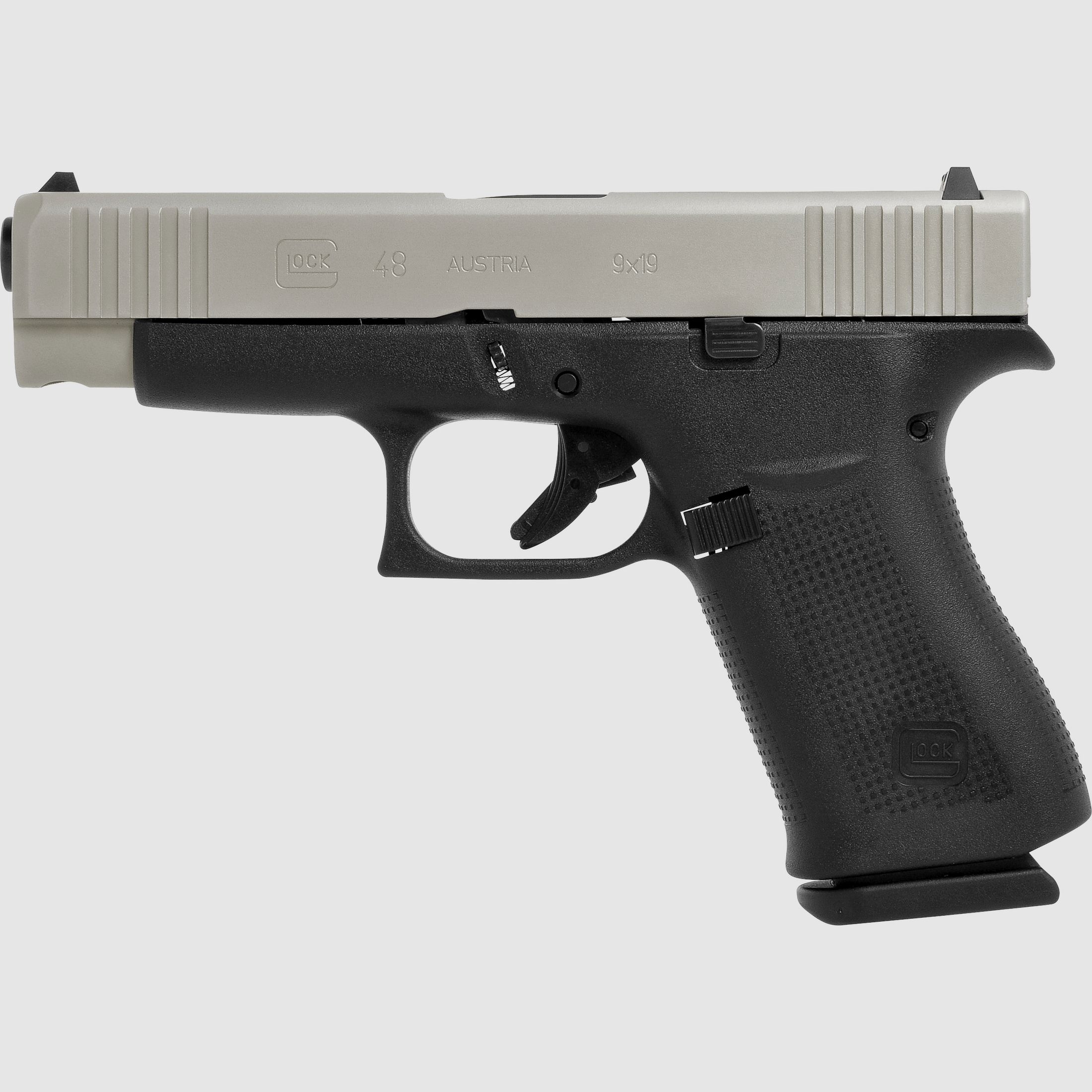 Glock Pistole G48 Silver Slide FS 9mm Luger 4.17″ / 106 mm 10+1, Compact Slimline