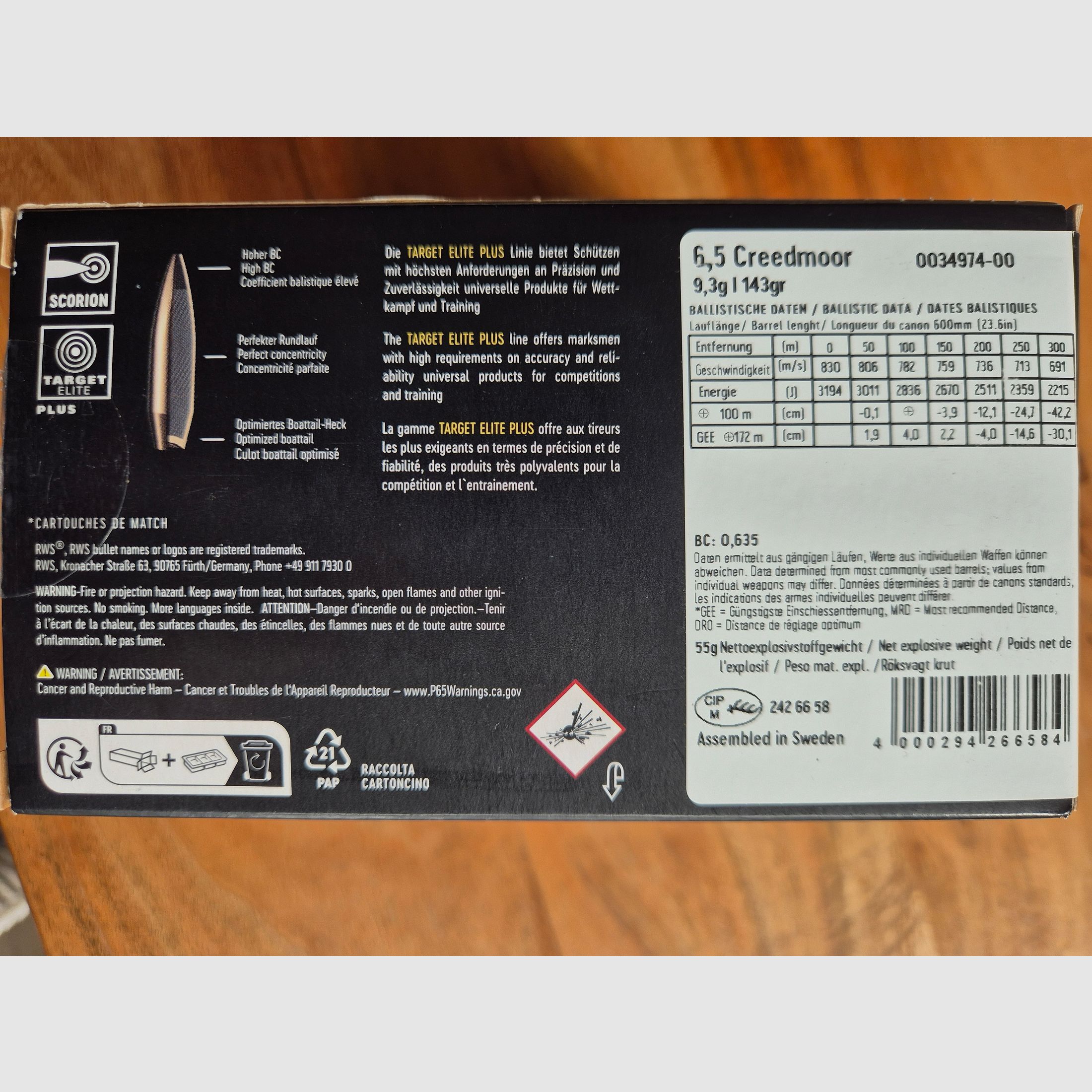 100 coups RWS Target Elite Plus 6,5mm Creedmoor 143grs