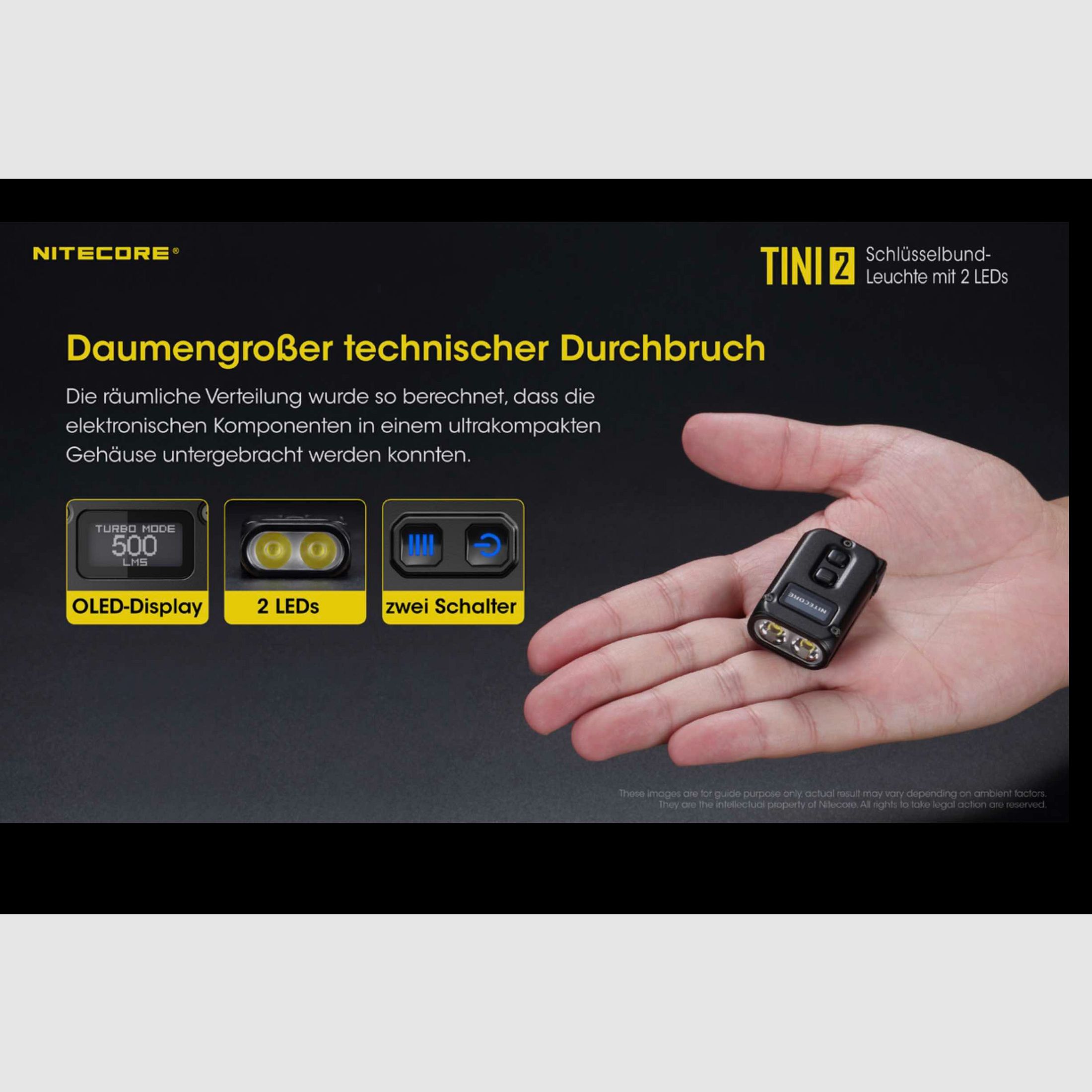 Nitecore TINI2 grau LED Taschenlampe 500 Lumen