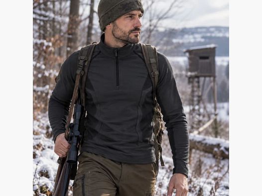 Base Layer Noir Col Zippé - Chasse Hivernale
