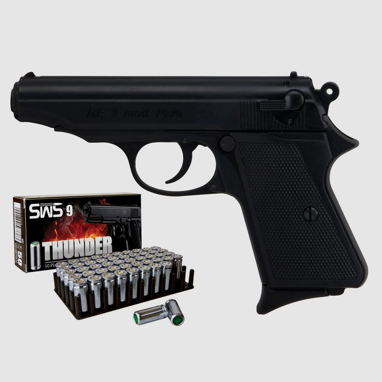 Schreckschuss Pistole Melcher ME 9 Para schwarz brĂĽniert Kaliber 9 mm P.A.K. (P18) + 50 Schuss