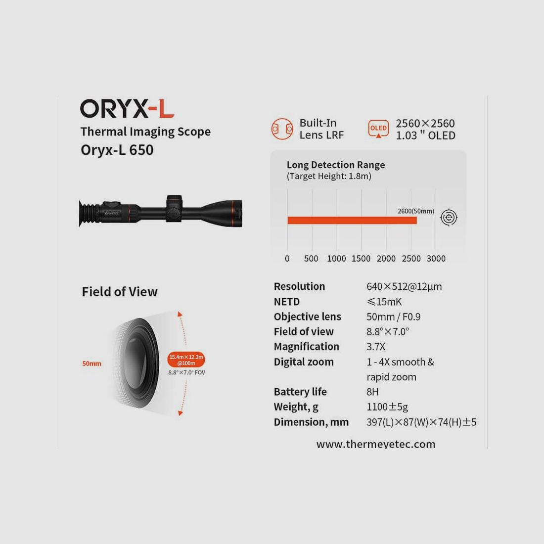 Thermtec Oryx-L 650 Wärmebildzielfernrohr mit LRF, Bild 7 von 9