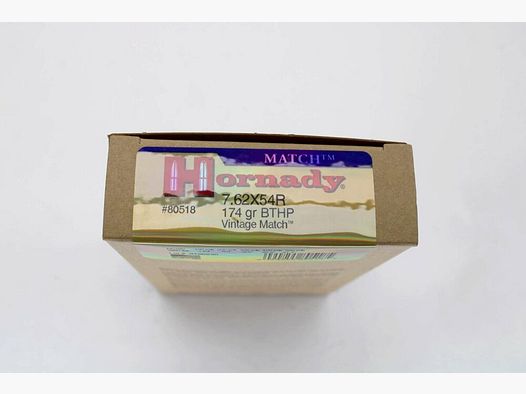 100 Schuß Hornady 7,62x54R mit BTHP 174gr. Vintage Match #80518 5x20er Pack