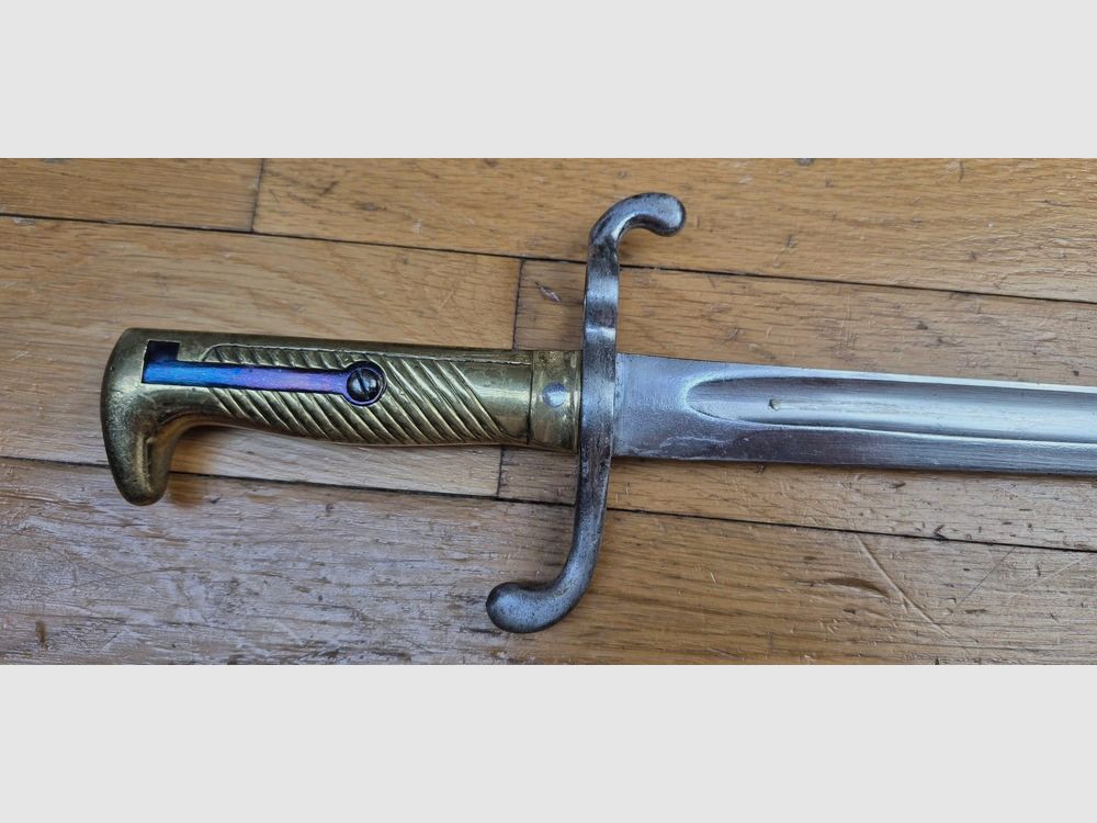 Sehr schöne preußische Bajonett Modell 1871 – Selten Hersteller F.A. HERMES in Solingen – Waffe und Scheide in ausgezeichnetem Zustand – zum 67. Ersatzregiment Metz -TBE+, Bild 3 von 21