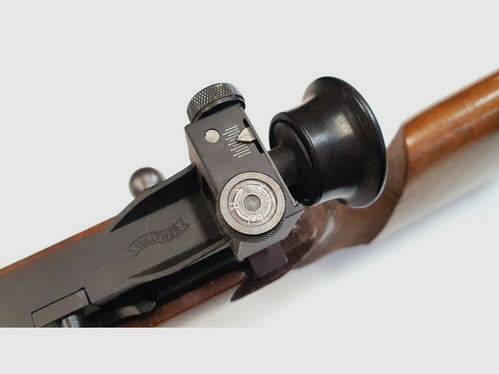 Fucile a colpo singolo Walther, fucile da competizione Walther KK in calibro .22 LR con diottro, diaframma iris, mirino ad anello