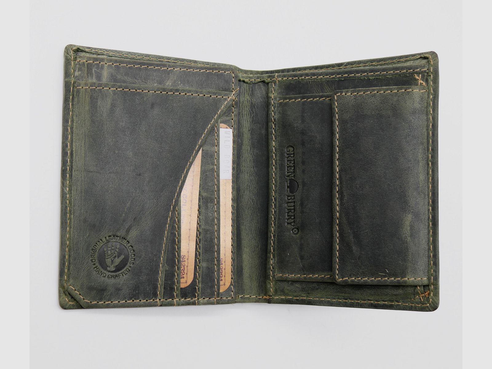 Greenburry Leder Geldbörse oliv Vintage Animal Collection Royal Stag Keiler 1701-wildboar-30