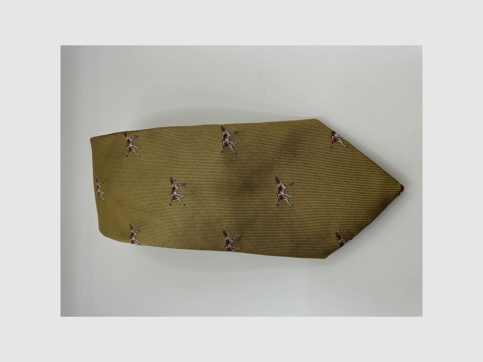 Robert Keyte Stropdas 100% zijde goudkleurig met hondenmotief