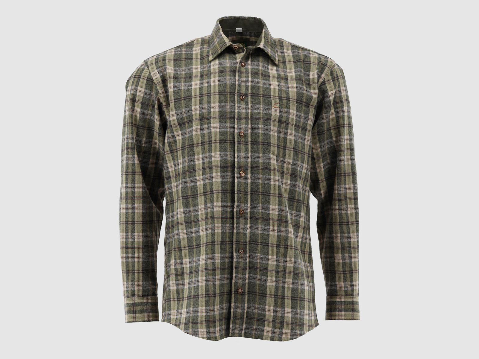 Hemd Flanell grün-kariert mit Stickerei