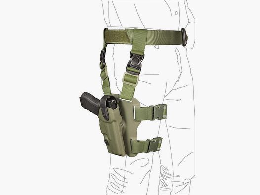 Taktisches Oberschenkelholster "LAND" mit Sicherheitslevel I Colt 1911 / Government,Para Ordnance P14/P16,Sig Sauer 1911,S&W 1911,Springfield 1911-OD Green-Linkshänder