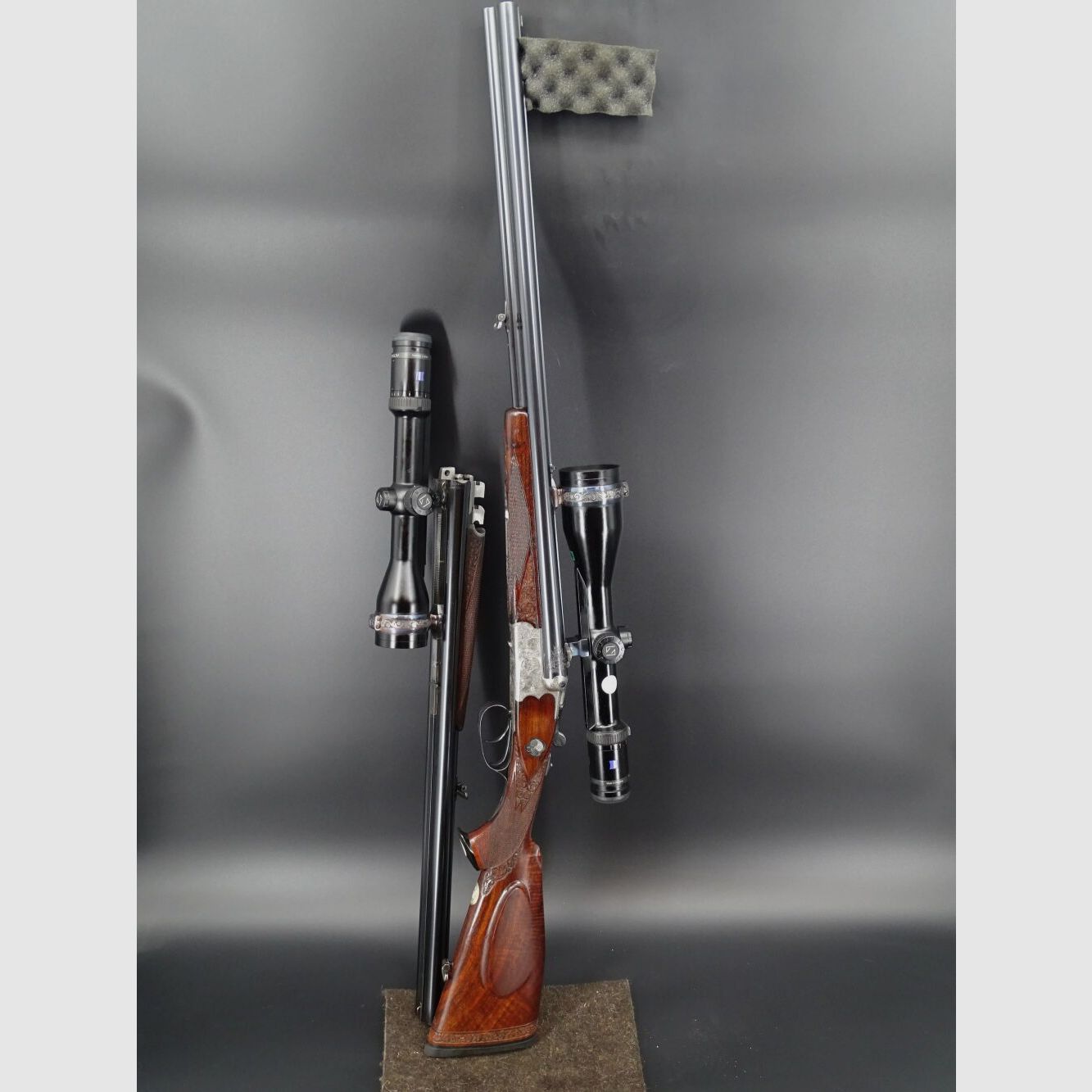 Bock / Doppelbüchsdrilling Sauer & Sohn 7x57R 8x57IRS 5,6x52R 2x Zeiss HT Sammlungsauflösung