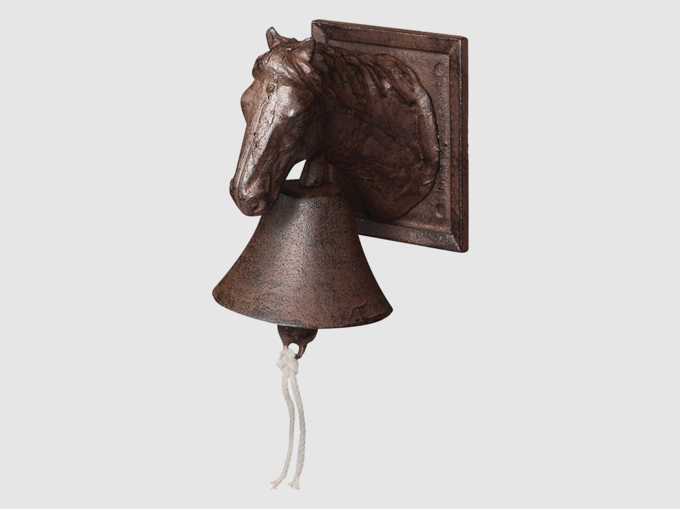 Decoración Lovergreen motivo campana con cabeza de caballo de hierro fundido