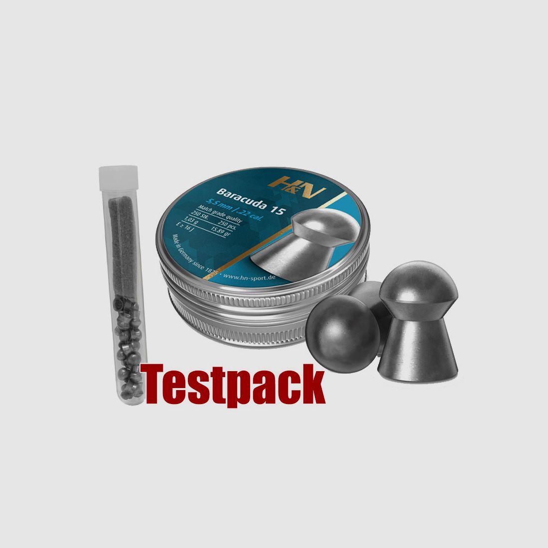 Testpack Rundkopf Diabolos H&N Baracuda 15 Jagd Kaliber 5,52 mm 1,03 g glatt 20 StĂĽck