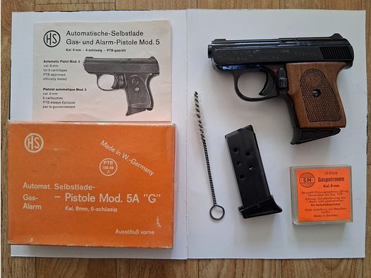 Verzamelaars opgelet !!! HS Mod. 5A "G" houten gripplaten, reservemagazijn, TOP staat, ongebruikt