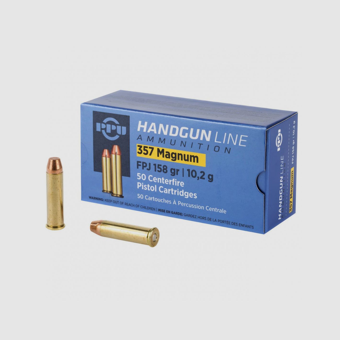 PPU Patronen .357 Mag 158gr Flachkopf FPJ in 50er Box, Bild 1 von 2