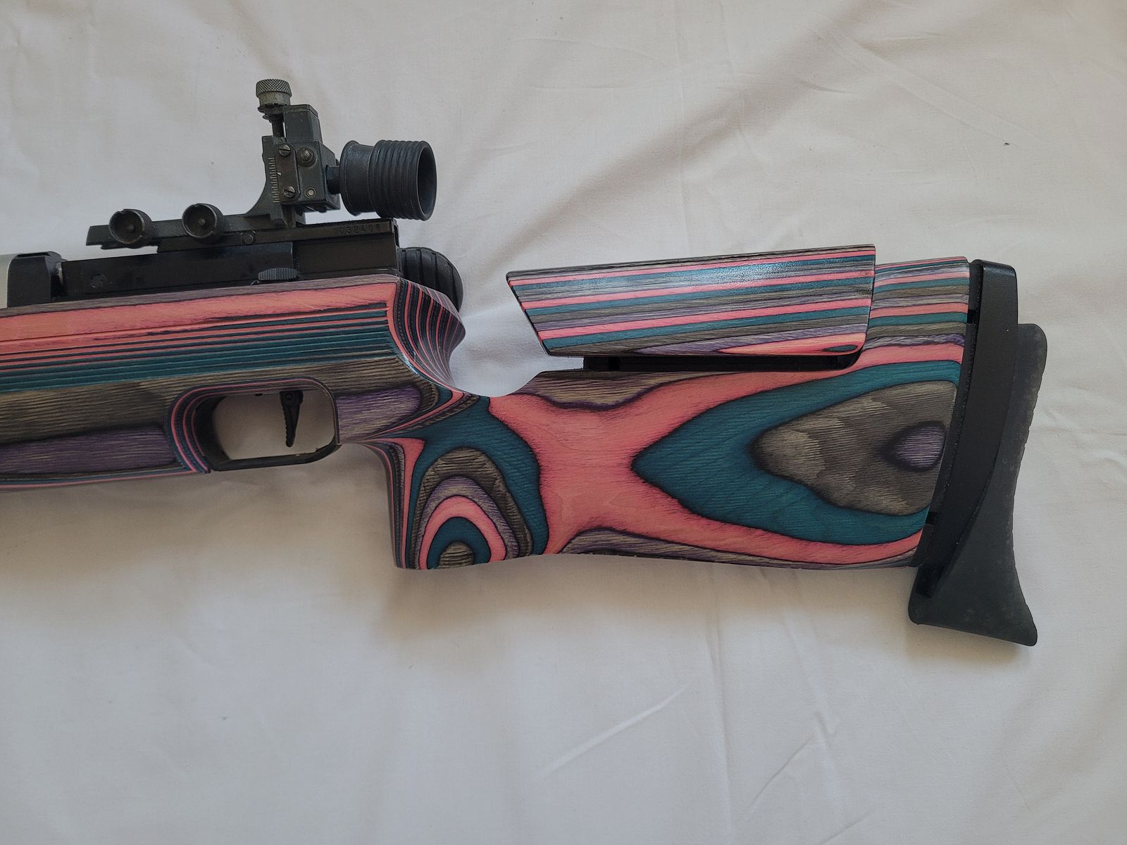 ANSCHÜTZ SUPERAIR 2002, KOLOROWY STOCK WARSTWOWY, 4,5 MM DIABOLO, Z POKROWCEM NA KARABIN, zdjęcie 5 z 6