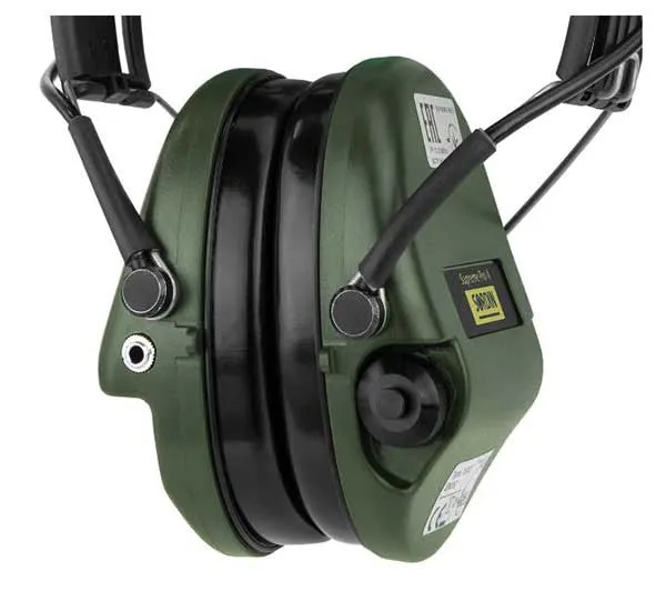 Sordin Supreme Pro-X gehoorbescherming - zwarte leren hoofdband, gel-oorkussens, groen - 75302-X/L-G-S, afbeelding 2 van 3