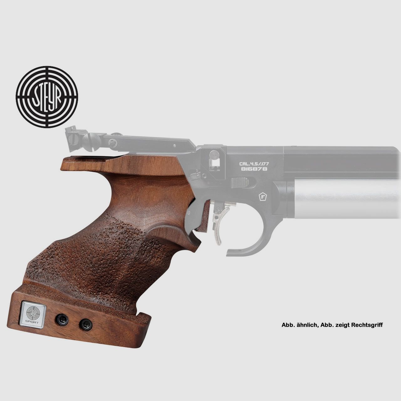 STEYR Matchgriff fĂĽr alle Steyr Pistolen (ausser E-Modelle), links, Gr. S, Nussholz