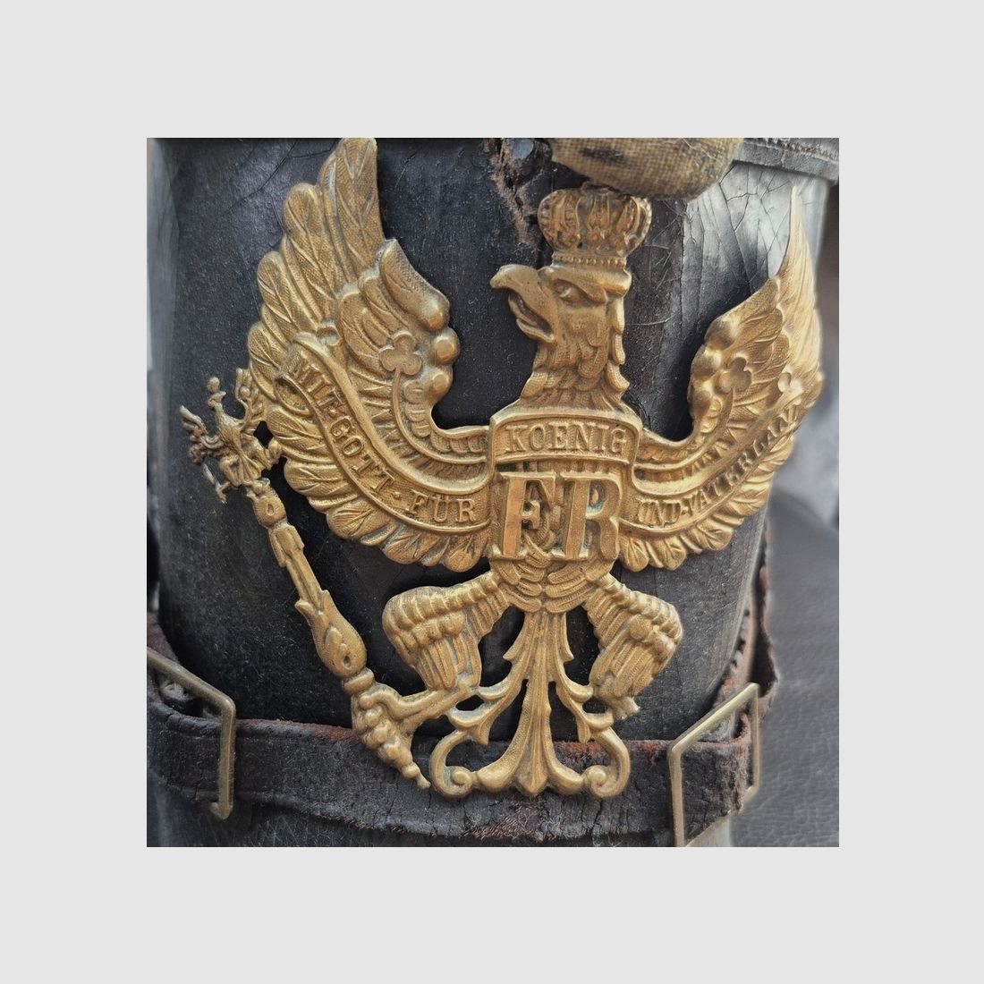 Sehr guter Schako des preußischen Jägers – Modell 1895 – Stück von 1902 des JB Nr. 8 oder N – 100% original! – Krieg 14-18 – Vollständige Kopfbedeckung – Zu reinigen und nachzufetten, aber BE+ / TBE, Bild 1 von 10