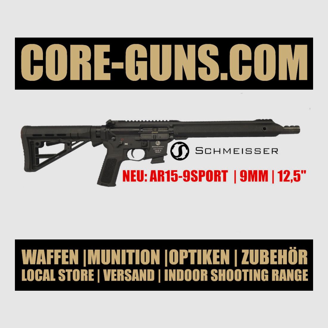 Schmeisser AR15-9 Sport S 12,5" LL kaliber 9mm Luger - wyprodukowano w Niemczech NOWE OD 2024 w tym nowy tłumik wylotowy cena detaliczna: 2199€