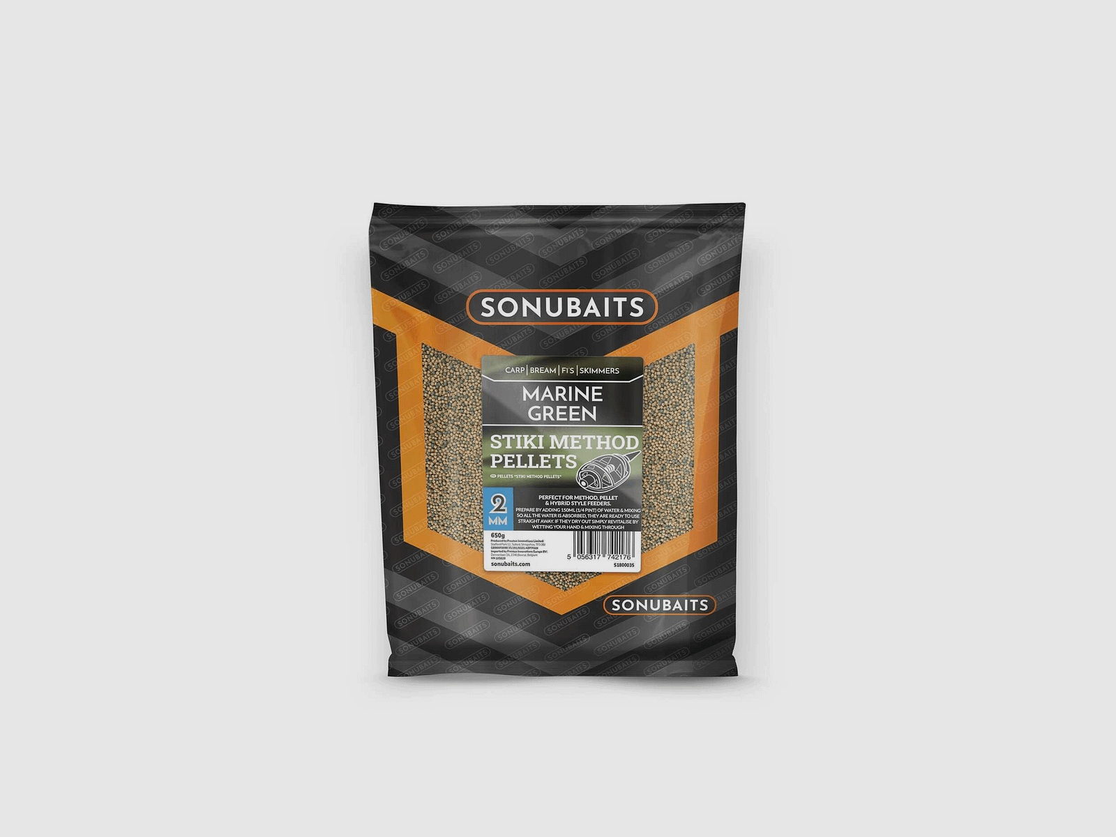 SONUBAITS – MARINE GREEN STIKY METHOD PELLETS 2MM 650g, image 1 of 2