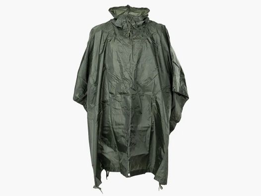 Poncho ligero de lluvia (300g), oliva, tejido rip-stop, talla única (223x144cm)