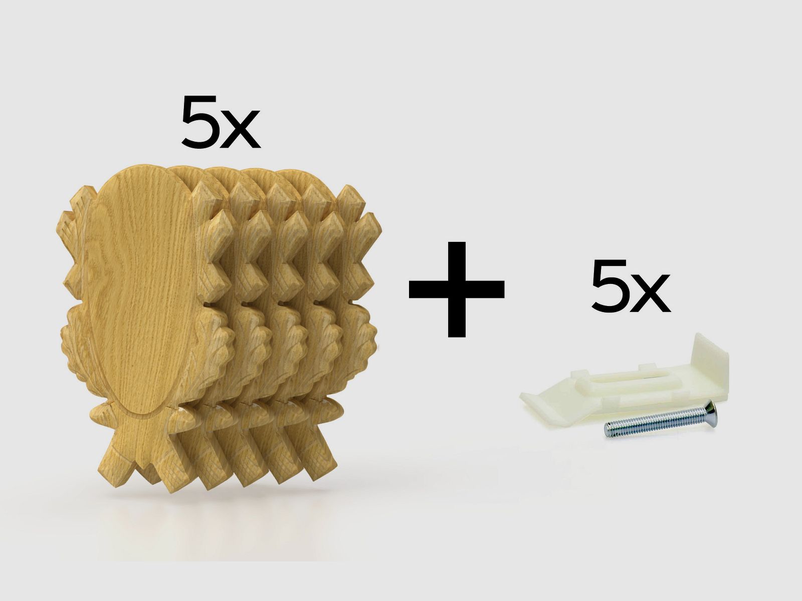 5x Trophäenschild für Rehbock geschnitzt hell (Eiche 4)