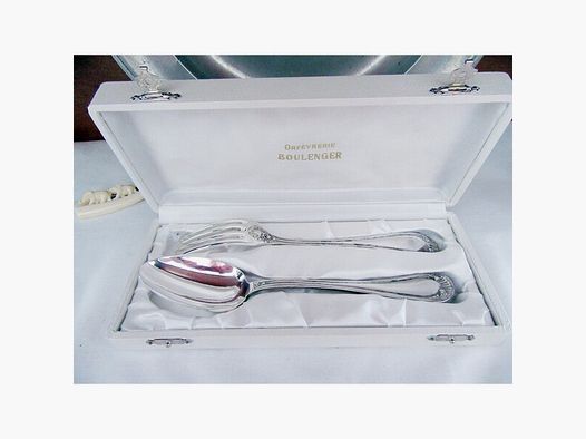 Silber Gabel Löffel Set Boulenger Antik Paris Muschel Art Deco