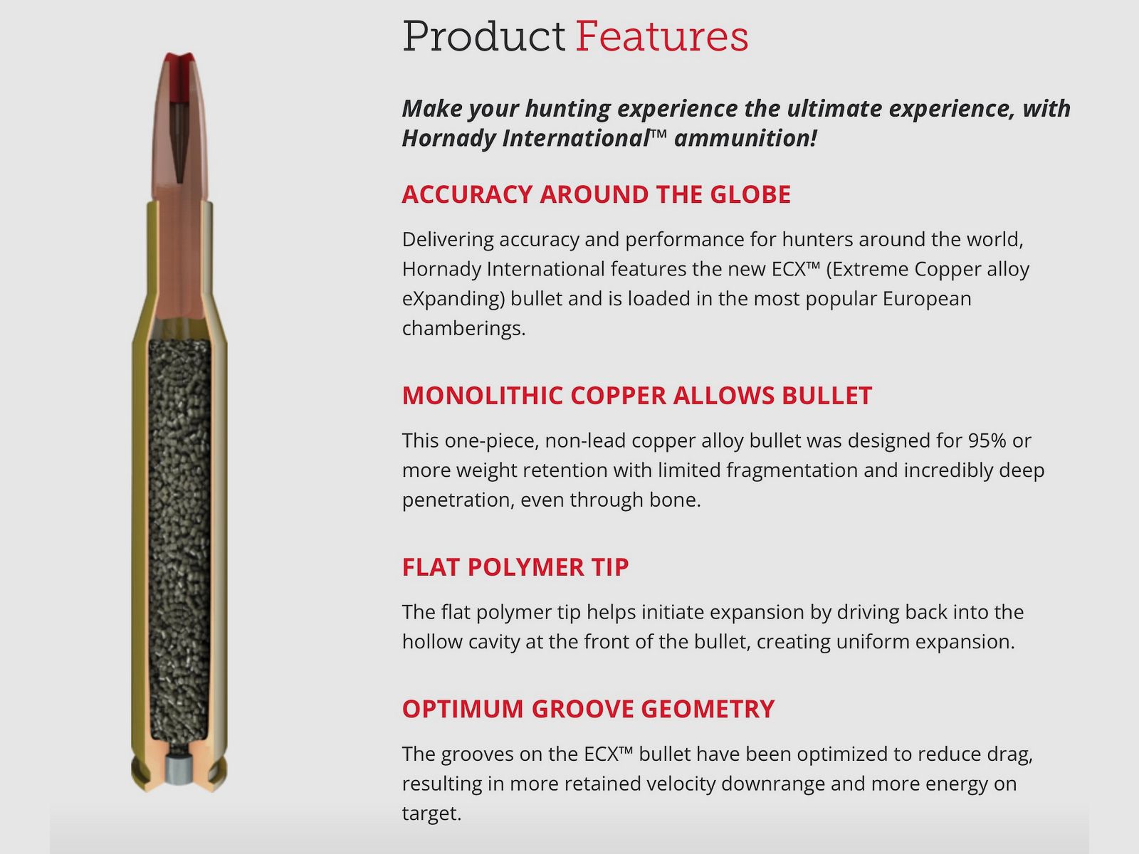Hornady 809914 .308 Win. International ECX 10.7g 165grs. Lead-free rifle ammunition