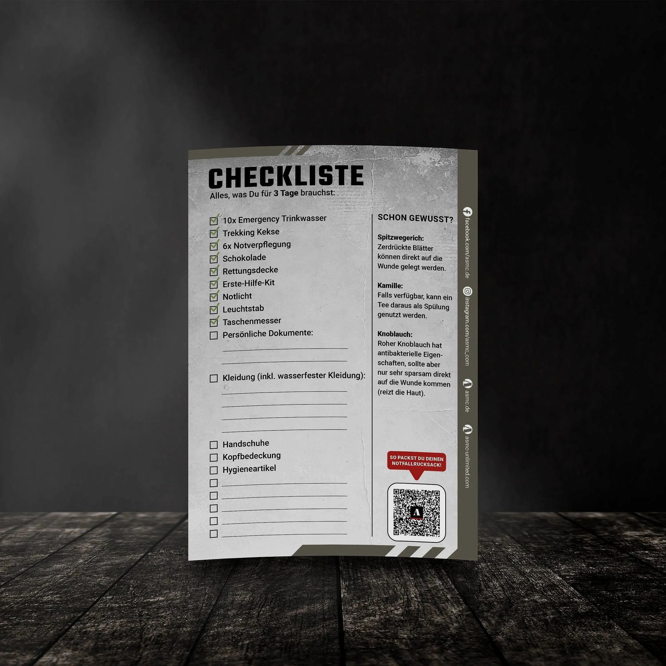 Checkliste Fluchtrucksack Small - 3 Tage