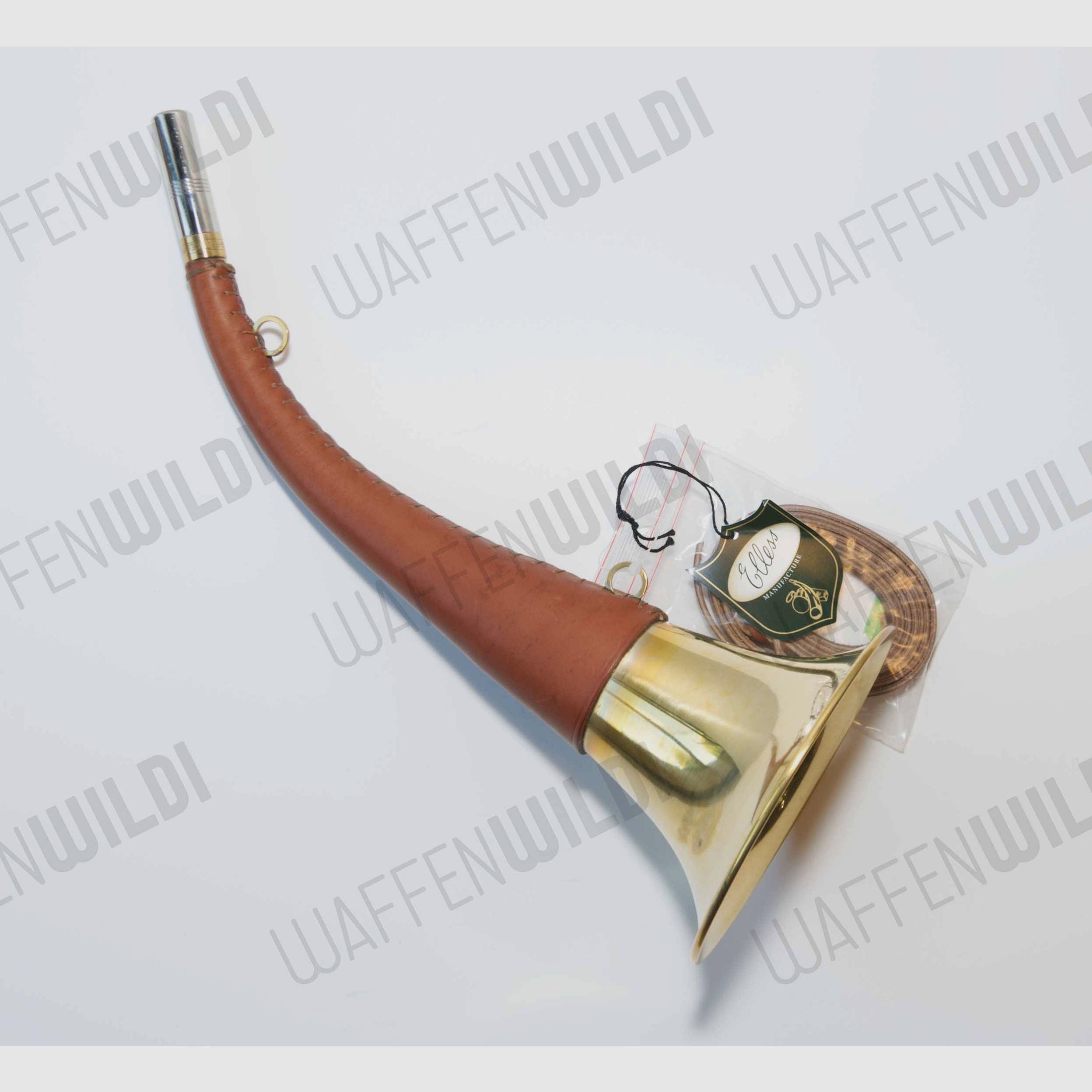 Jagdhorn gross Messing mit Lederbesatz
