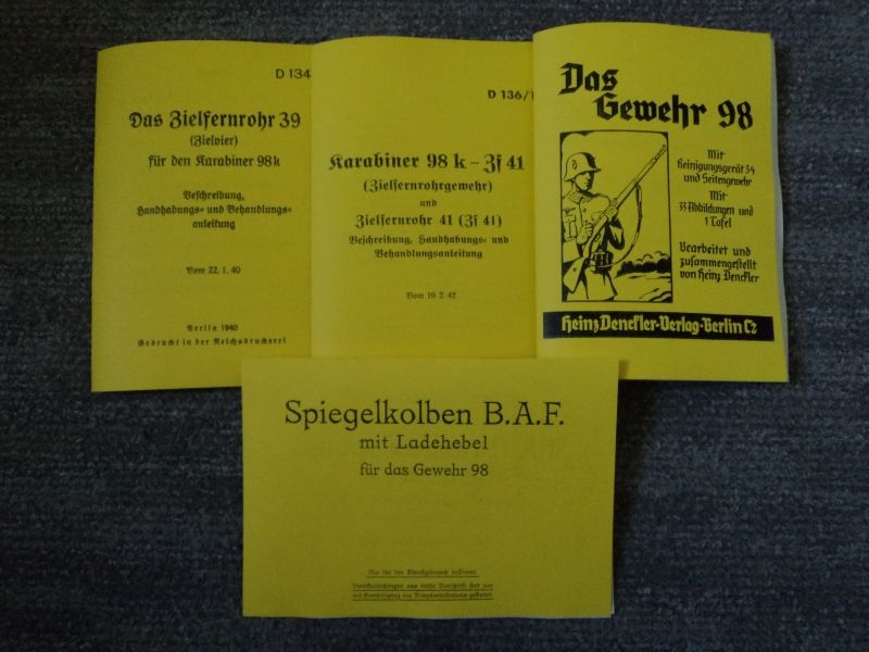 4 Hefte Beschreibung Dienstanweisung Zielfernrohr 39 & ZF41 K98 & Gewehr 98 & Spiegelkolben 1.WK