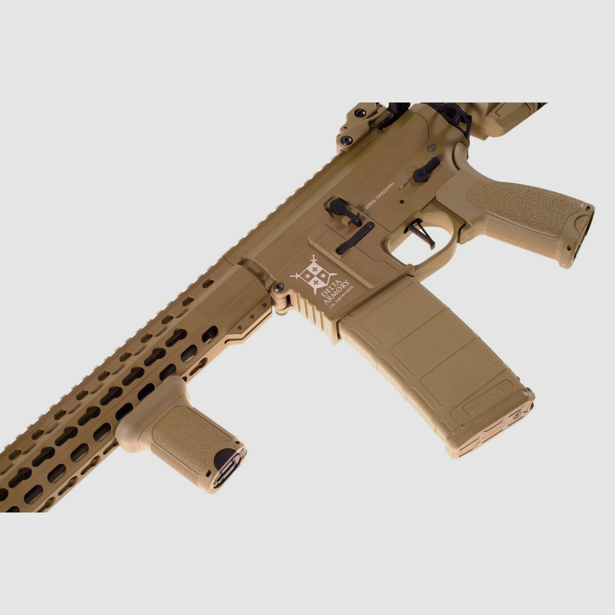 AR15 SilentOps DMR ALPHA Vollmetall Delta Armory Tan S-AEG Airsoft Gewehr Frei ab 18 Jahren