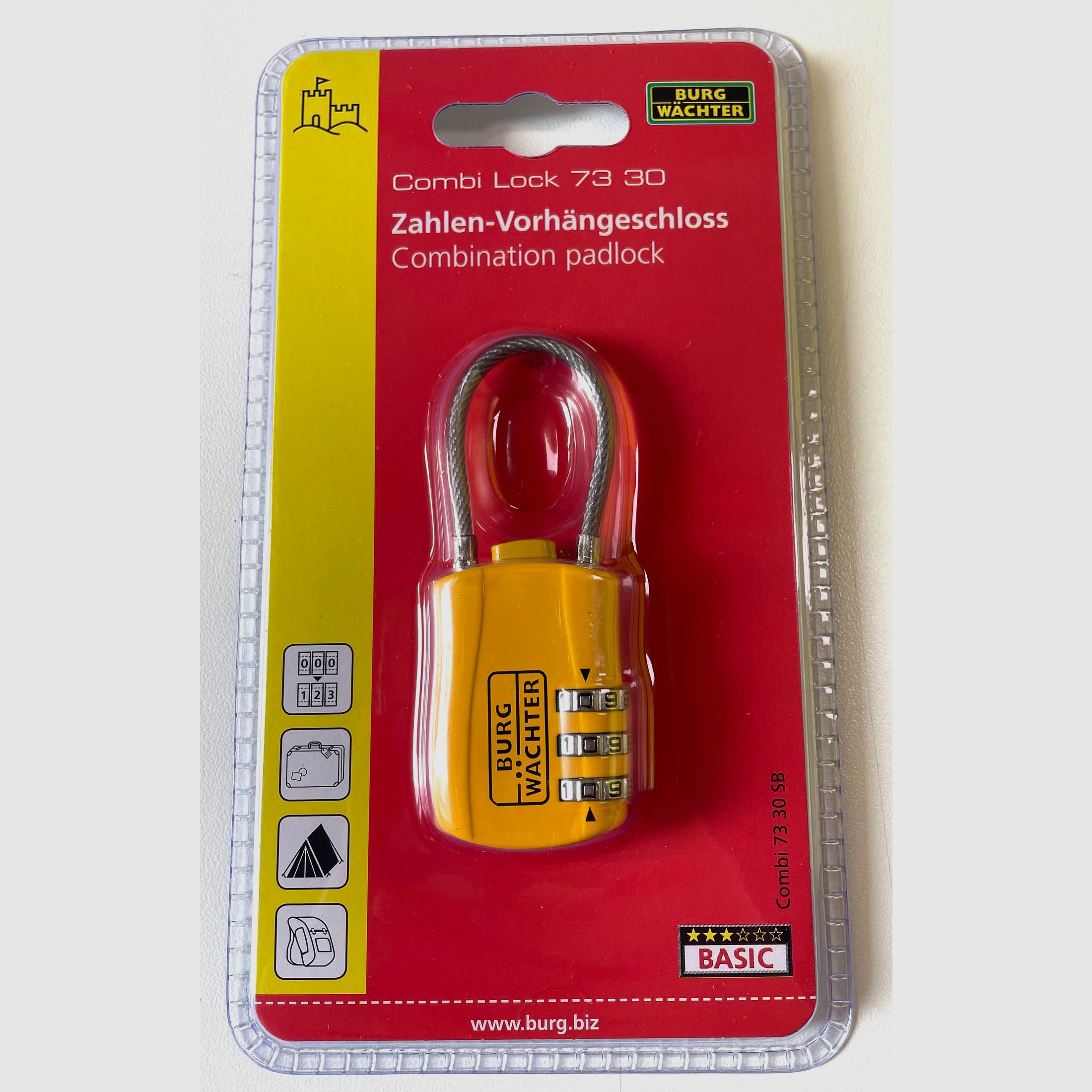 Burg Wächter Verstellbares Zahlenschloss Combi Lock 73 mit Bügeldraht gelb