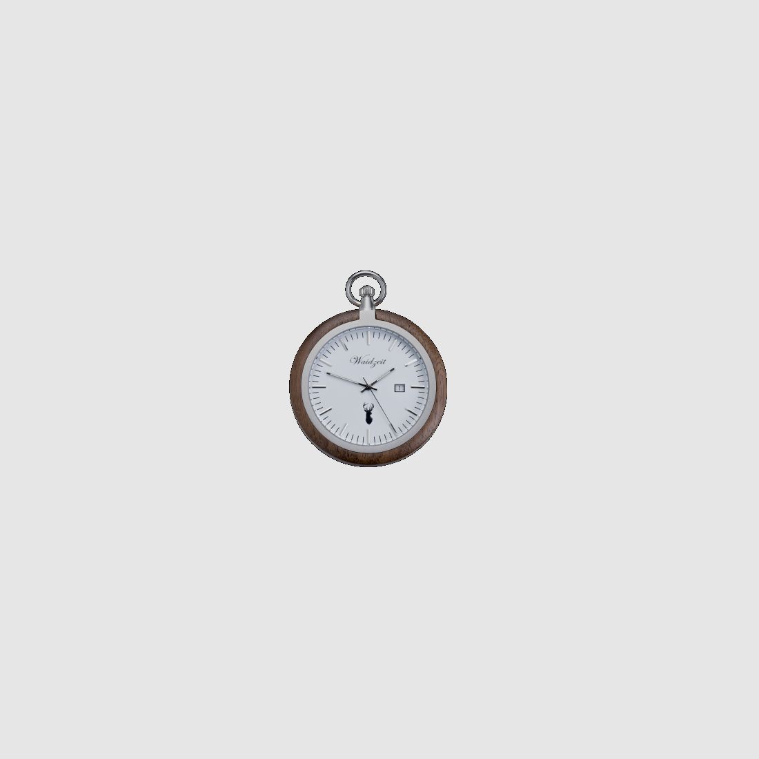 Taschenuhr Zeitlos (weiß) aus Walnussholz mit Kette