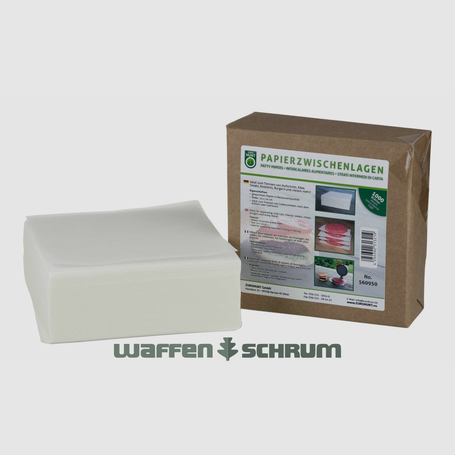 Intercalaire en papier pour burgers 1000 pcs. pour environ 500 burgers 14x14cm