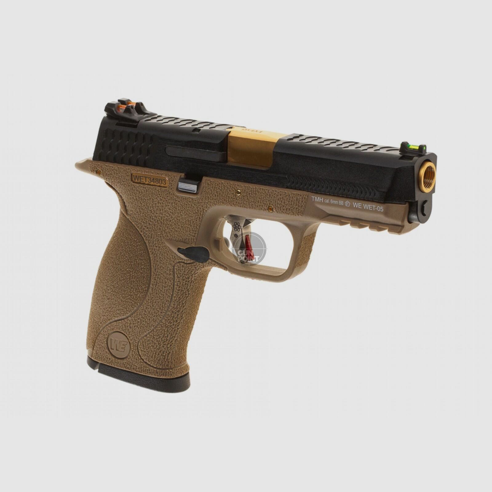 Softair - Pistole - WE - WET-05 BK Gold Barrel Metal Version GBB FDE - ab 18, ber 0,5 Joule