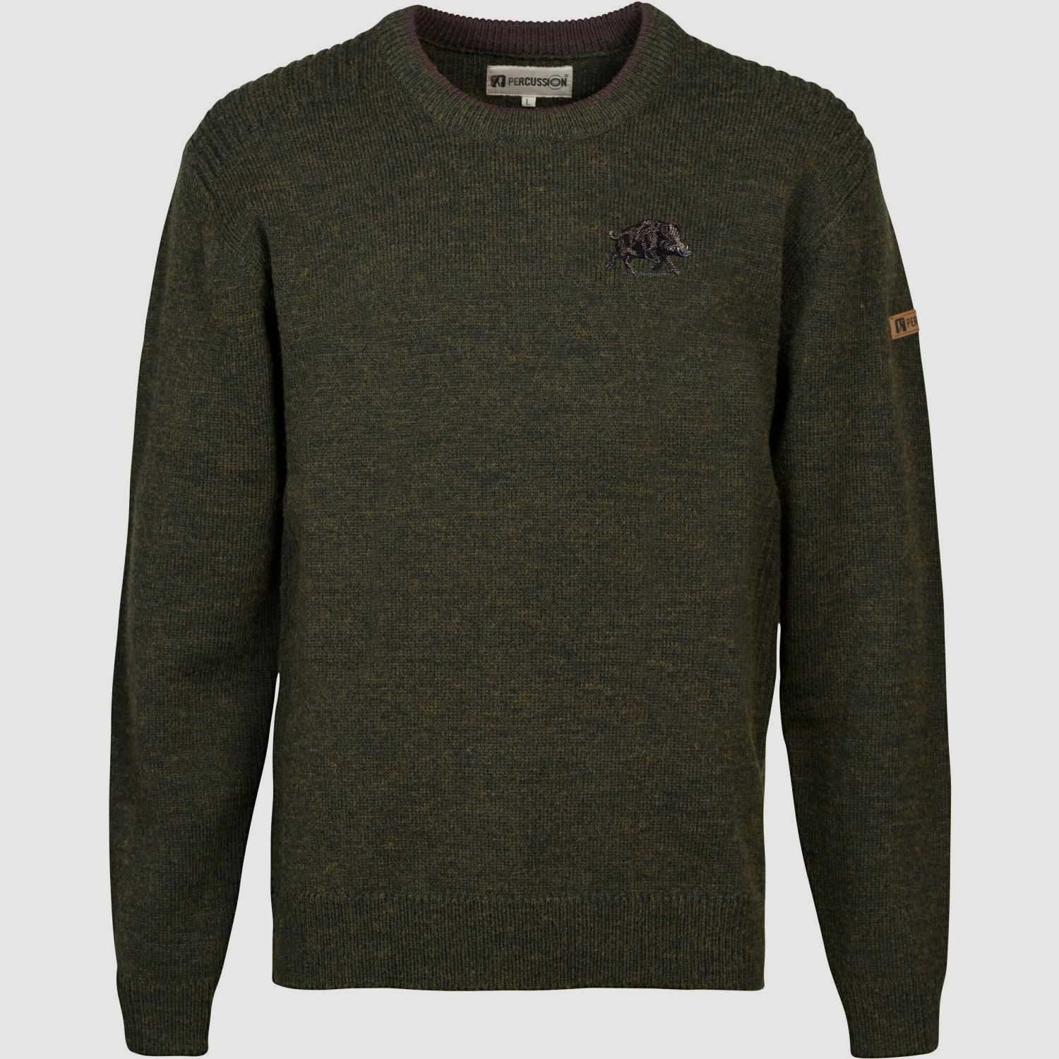 Pullover Rundhalsausschnitt Kinder, m. Wildschwein-Stickerei (Khaki)