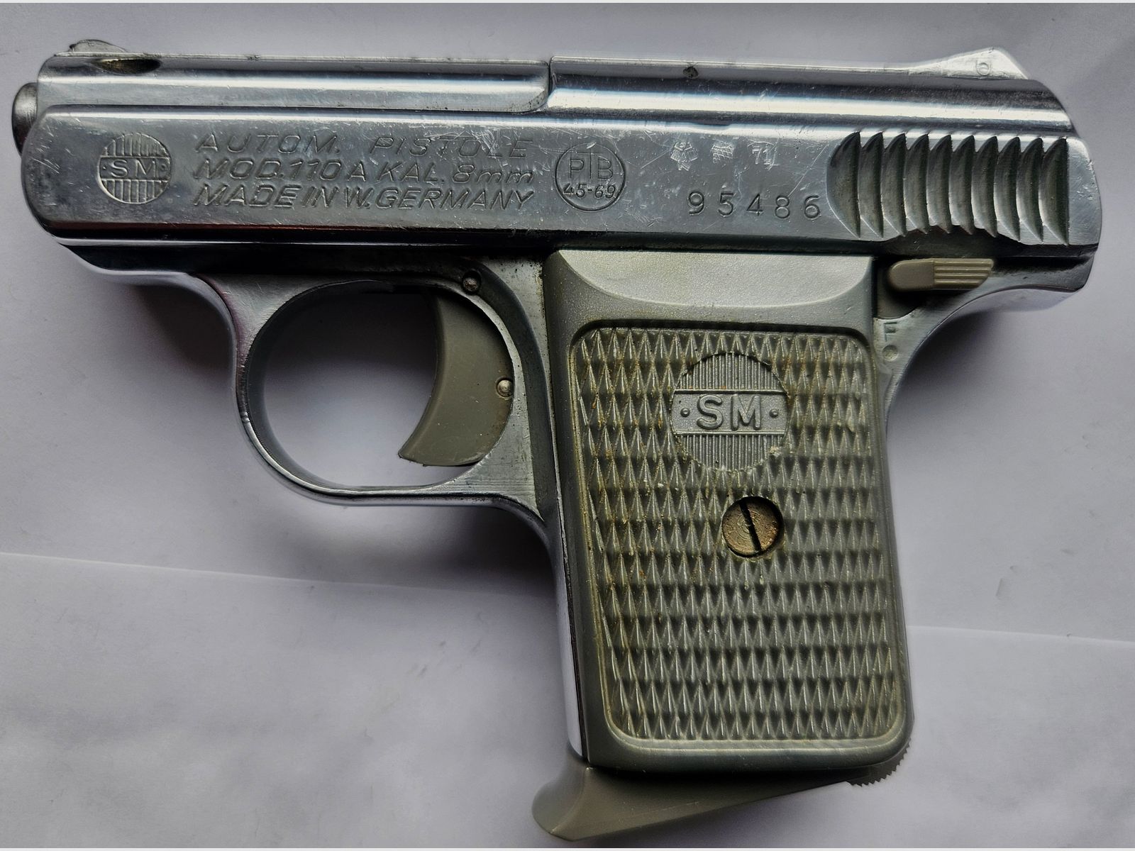 Seltene & hochwertige SM Mod.110A CHROM Kal.8mm PTB 45-69. Beschuss 1969