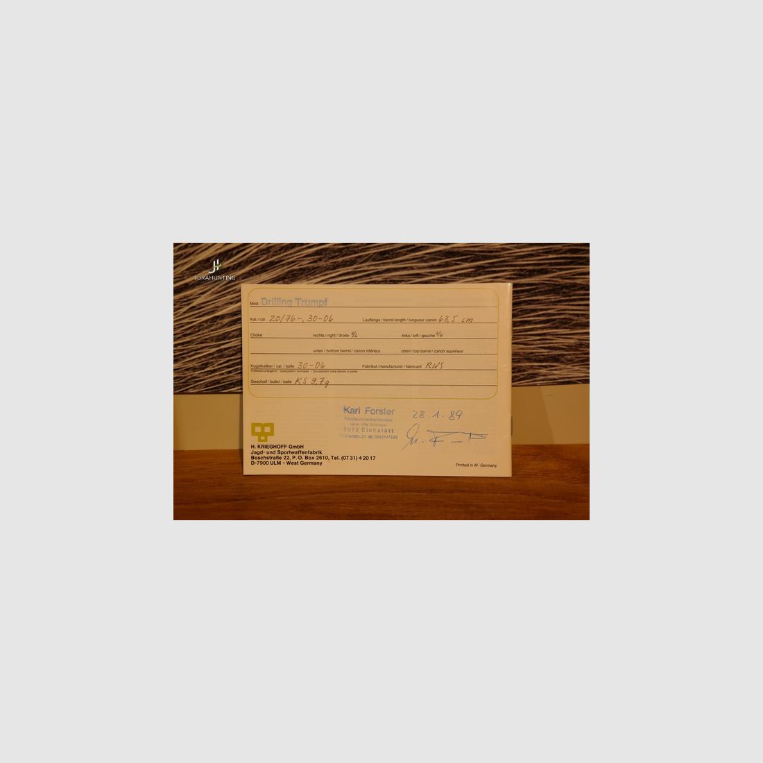 Krieghoff Trumpf; .30-06Spring, 20/76 EL 5,6x50R; Zeiss 3-12x56 Diavari-Z