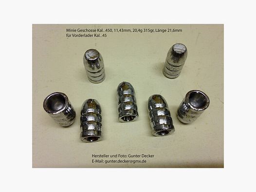 Minie Geschosse Kaliber .450 11,43mm, 315gr für Vorderlader Gewehre Kal. .45