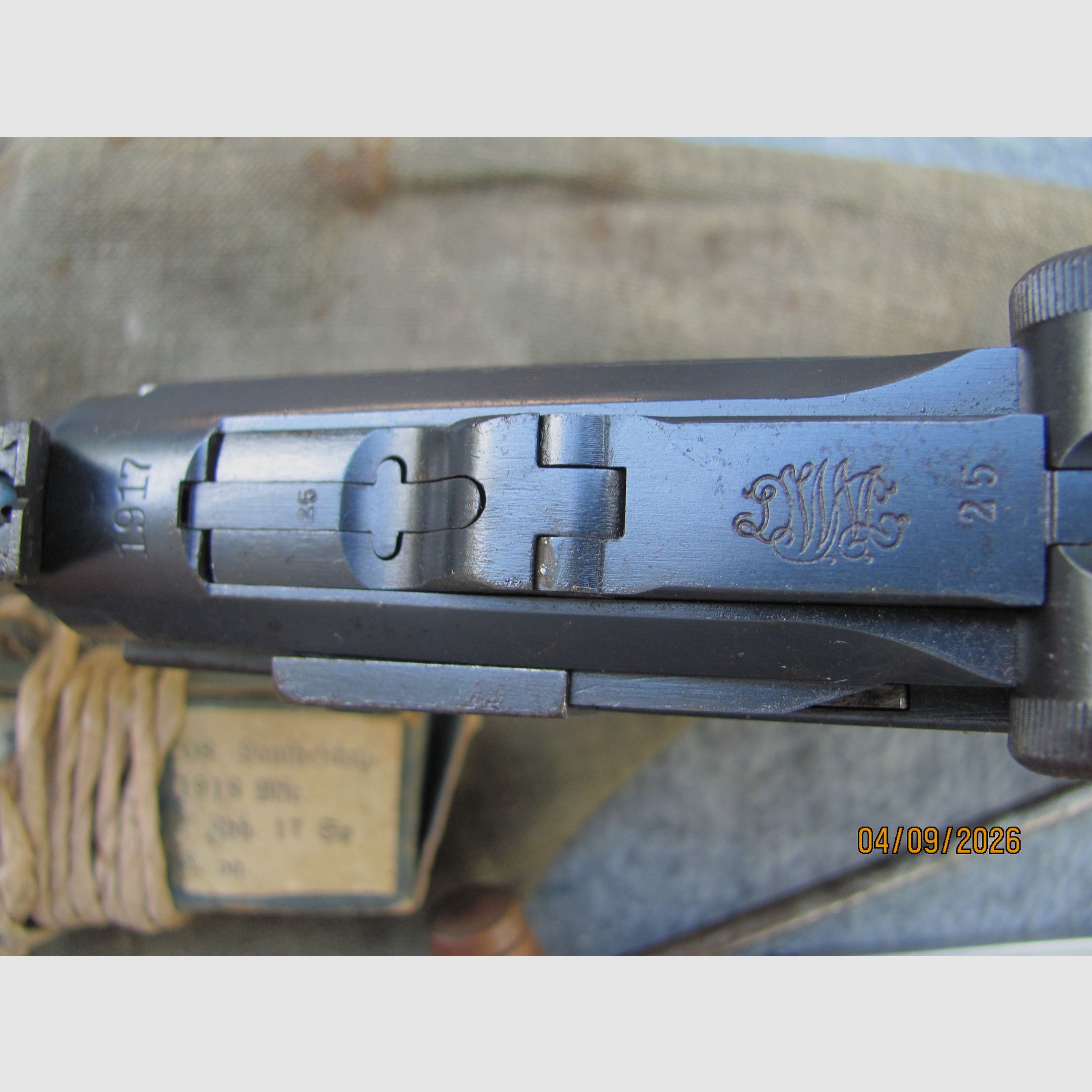 P 08 lang DWM 1917 rote 9 mit Originalzubehör und Stofftasche für Flieger, Zeppelin, Ballon, Panzer A7V